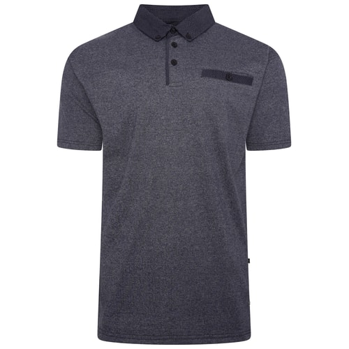 KAM Marl Dobby Contrast Polo Shirt Indigo